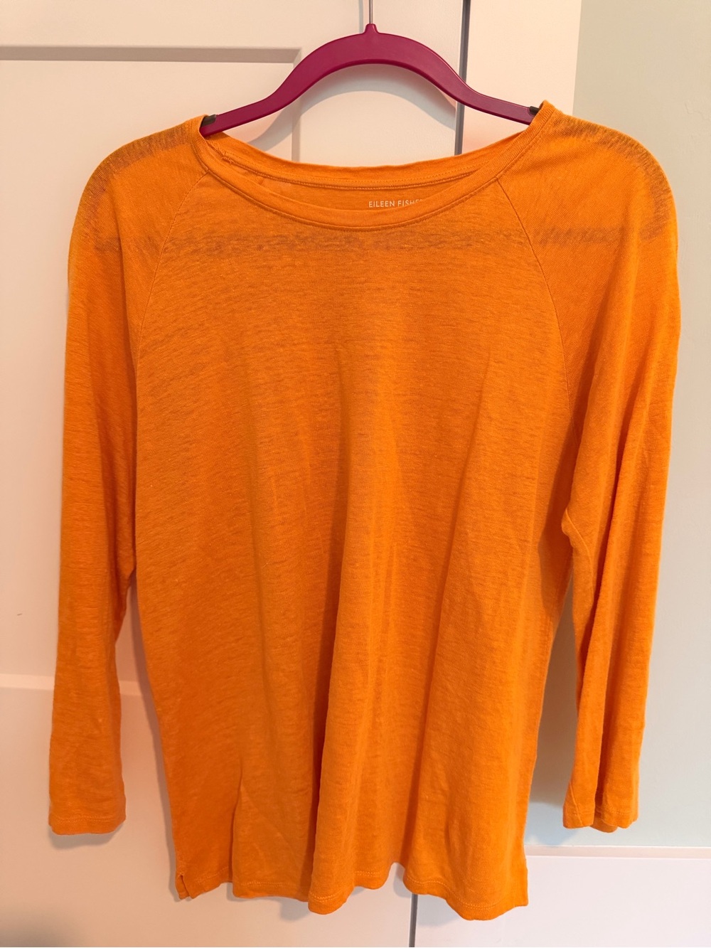 Eileen Fisher Orange Lightweigh Knit Linen Crewneck Long Sleeve Tee Size Medium